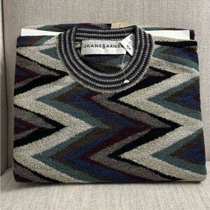 Jhane Barnes Chevron Crewneck Sweater in Teal, Navy & Charcoal